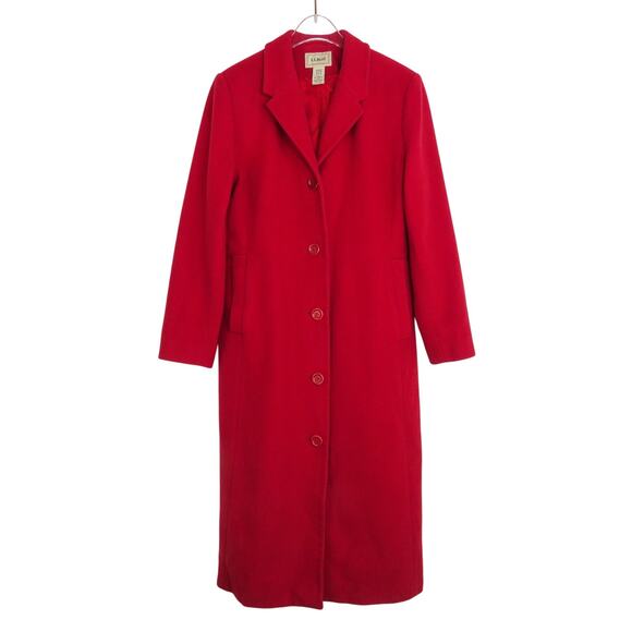 Vintage L.L. Bean Peacoat Long Red Wool Coat Size 6 Small Women's - Picture 1 of 6